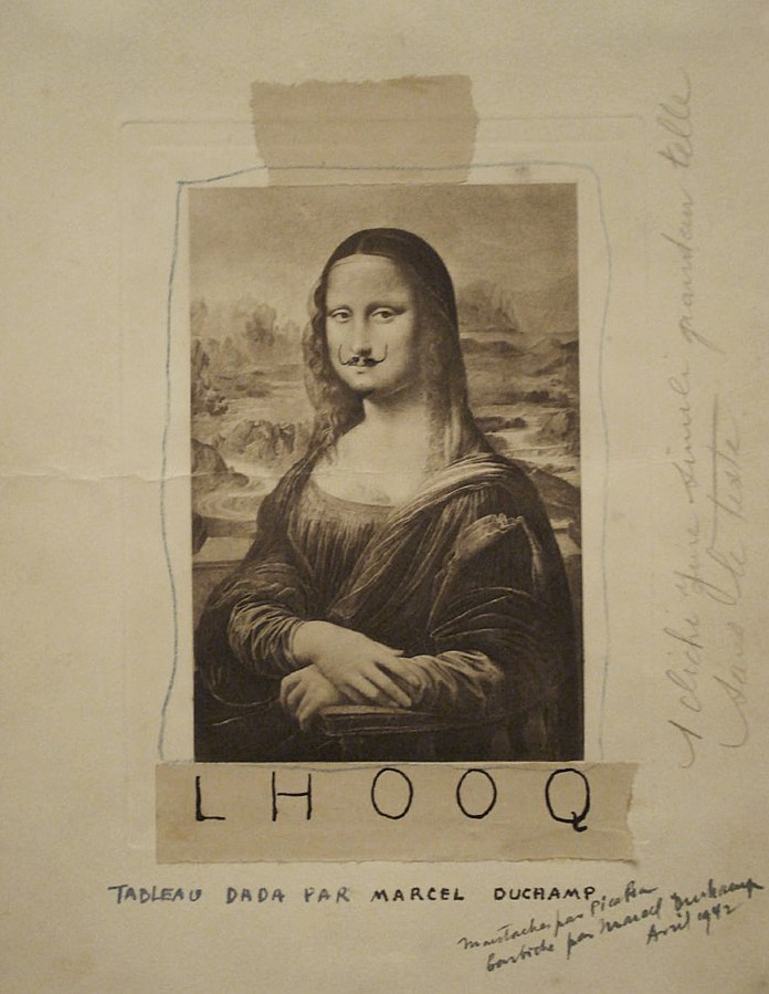 Marcel Duchamp, 1919, L.H.O.O.Q., originally published in 391, n. 12, March 1920. First conceived in 1919. Photo: Public Domain in the U.S.