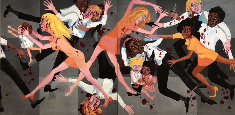 Faith Ringgold, American People Series #20: Die, (1967). Oil on canvas, two panels, 72 × 144″. Photo: Fair Use en.wikipedia.org