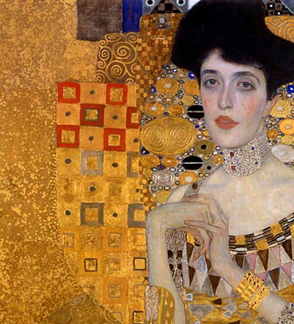 Gustav Klimt, Adele Bloch-Bauer I, 1907, oil silver and gold on canvas, 55.1" × 55.1". Reportedly this painting was purchased by Ronald Lauder for a record $135 million in 2006, Neue Galerie, New York. Public Domain.