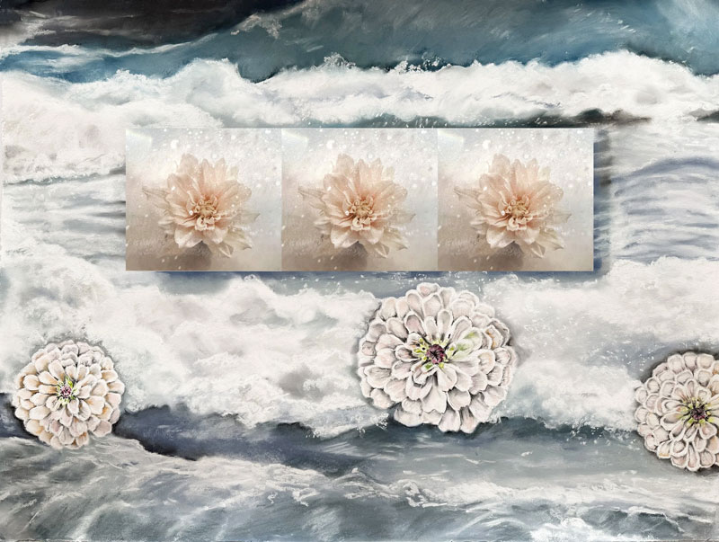 The Floriferous Tides of Froth, pastel on paper, mounted photograph, 28” x 37”