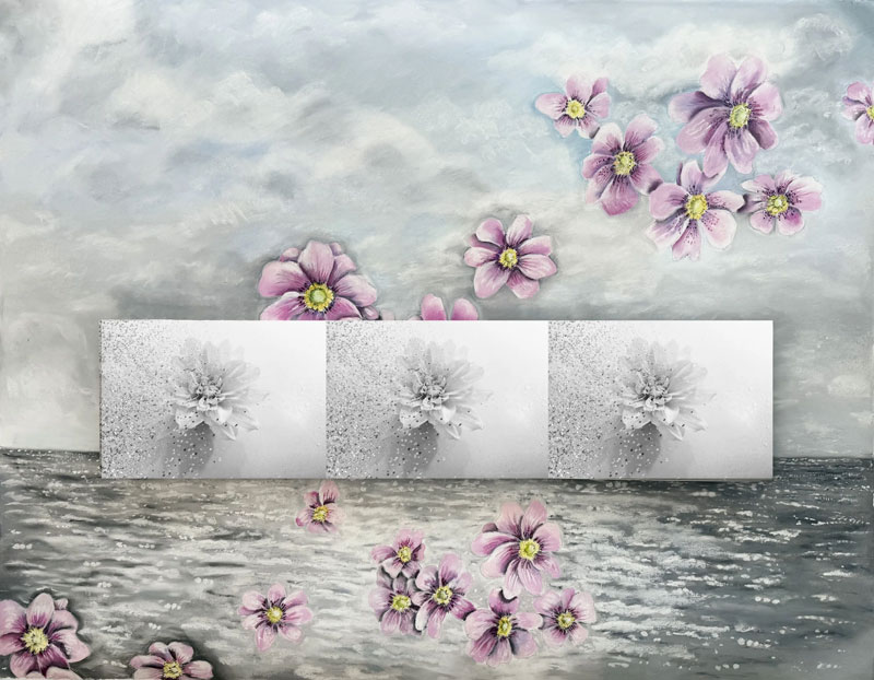 The Florid Sprinkling of Perfection, pastel on paper, mounted photograph, 37” x 40”