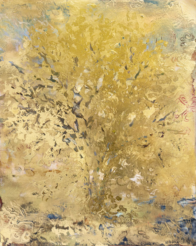 Mirror, acrylic and gold leaf on panel, 20" x 16"