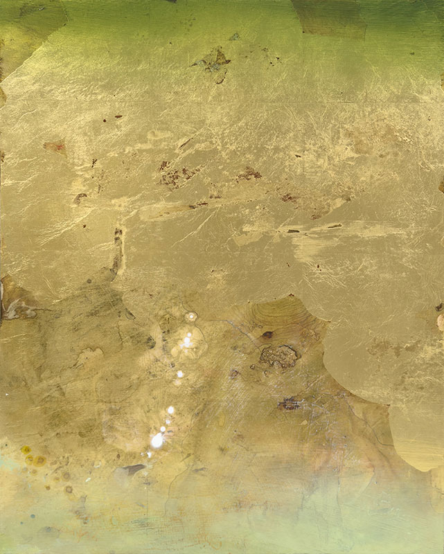 Misty Lake, acrylic and gold leaf on panel, 20" x 16" by Nancy Reyner
