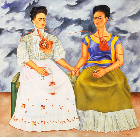 “Frida Kahlo. The Two Fridas”, 1939, oil on canvas, 5’9″ x 5’9″. Museum of Modern Art, Mexico City. Fair use, en.wikipedia.org