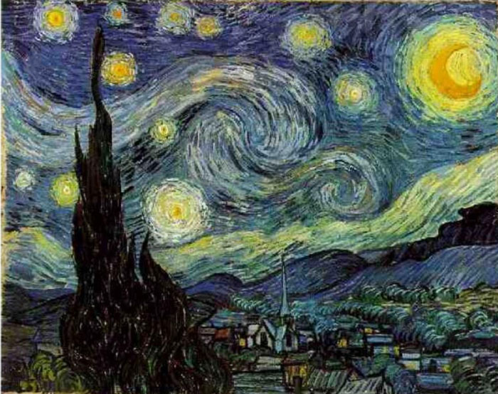 The Starry Night by Vincent van Gogh. oil on canvas, 28.7″ x 36.2″. Created in 1889. Photo: Public domain.