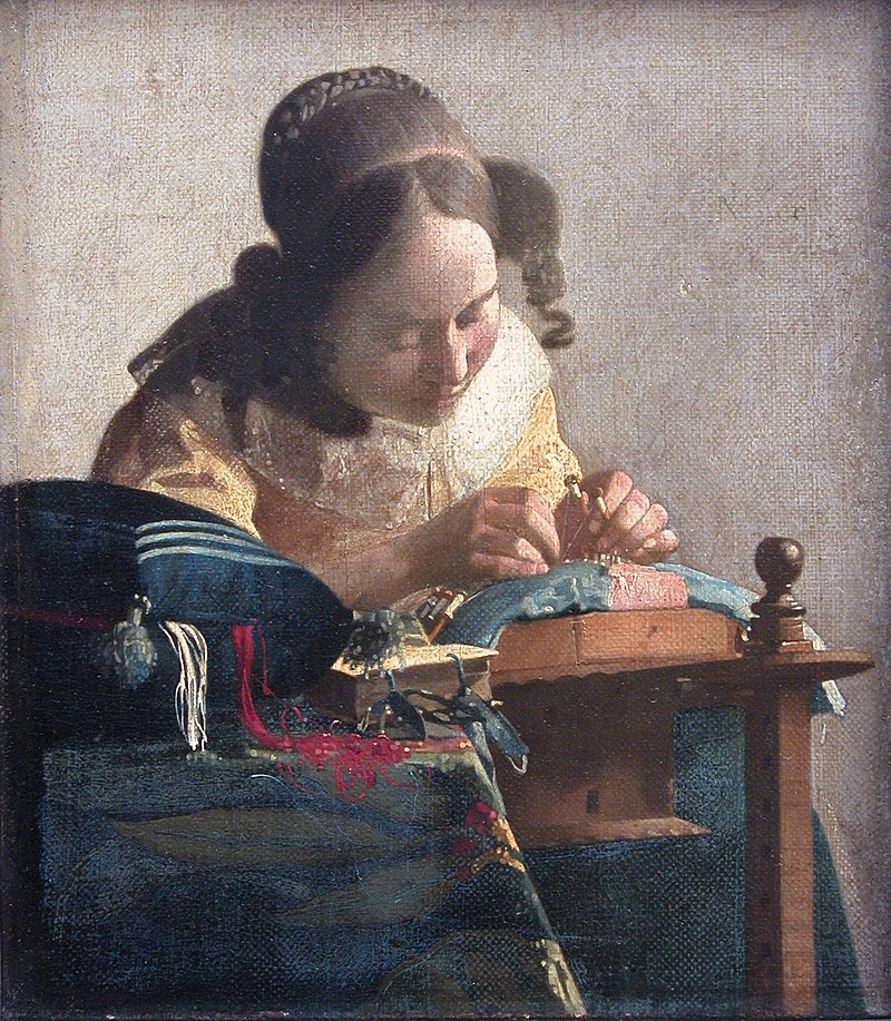 Johannes Vermeer - The lacemaker (c.1669-1671), oil panting, 9.6" × 8.3".