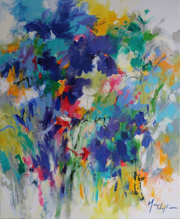 Blue Spring painting of flowers by Mary Chaplin