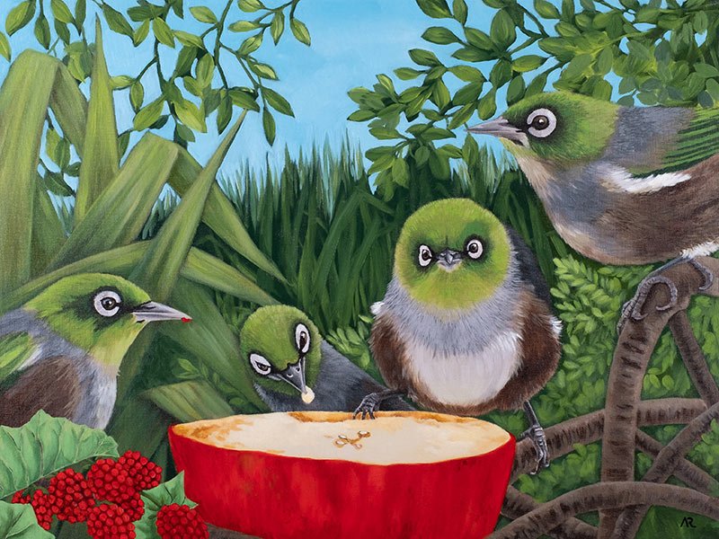 painting of birds, Berry Appealing, oil on canvas, 24" x 18" by Andrea Robinson