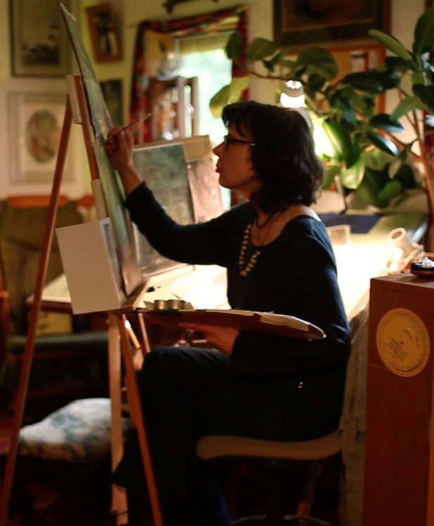 Barbara Brown, artist at her easel