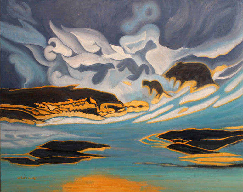 Gilded Coast Cloudscape, oil on linen, 24” x 30” by Ruth Soller