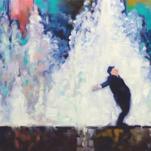 painting of a man in shower of colors