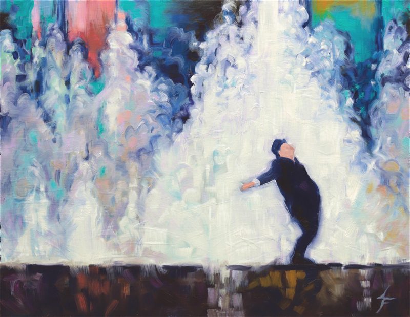 painting of a man in shower of colors