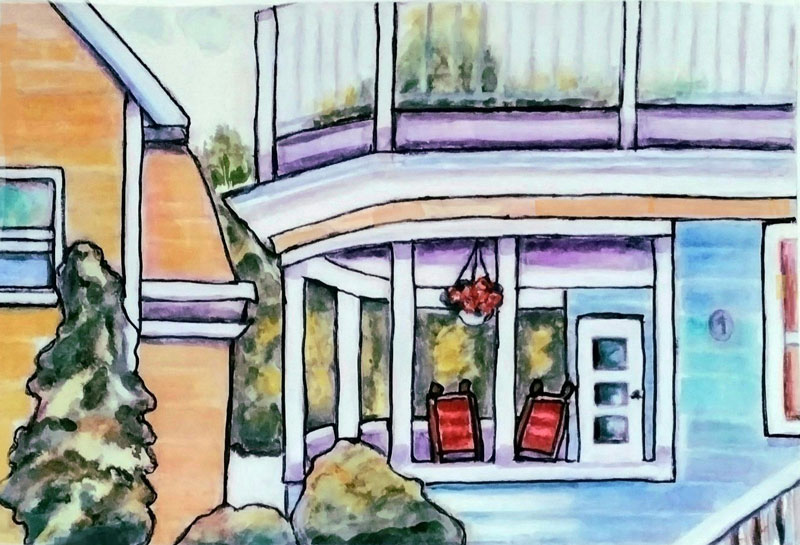 "The Porch, a Gathering Place" Watercolor, 15 x 21.5,