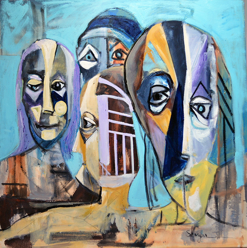 abstract painting of faces