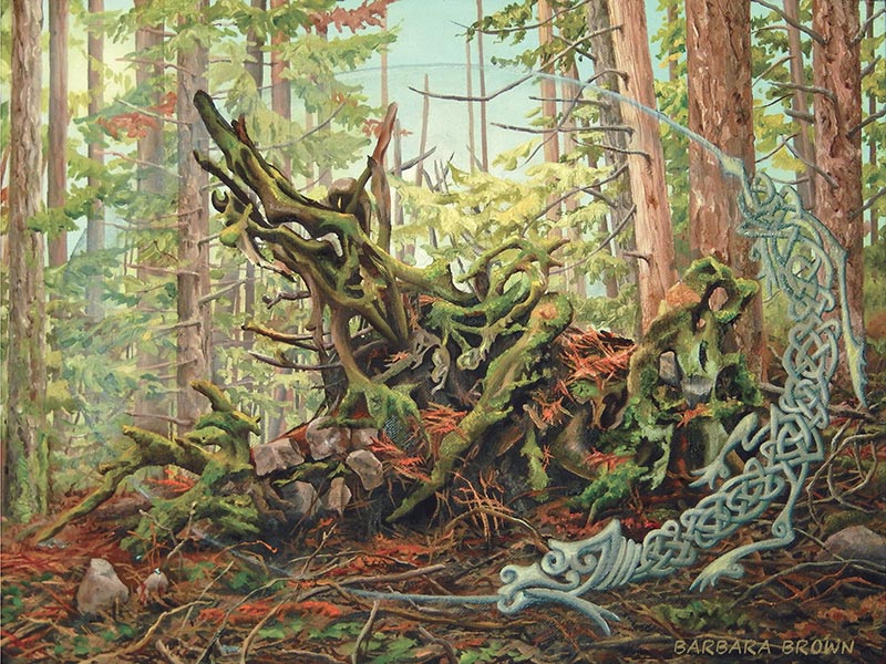 Fallen Cedar / Rising Dragon, oil on canvas, 12" x 16"