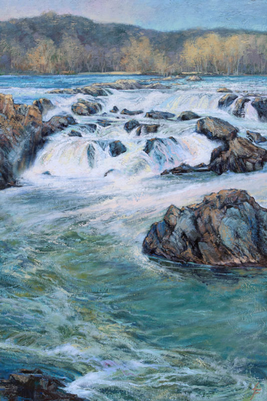 The Sparkling Melody of Great Falls, oil and cold wax on linen, 36" x 24" by Leanne Fink