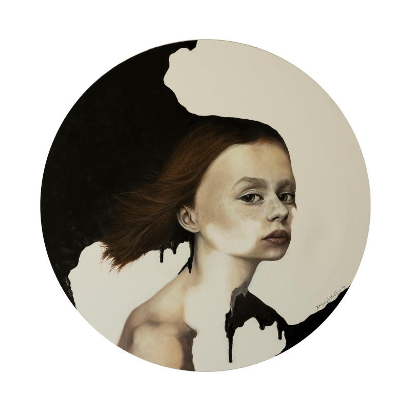 Fragment 3, 50 cm diameter, oil on canvas, 2021) from the "Fragments" series