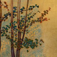A Blessing of Ginkgos, oil and metal leaf on canvas, 36" x 48"