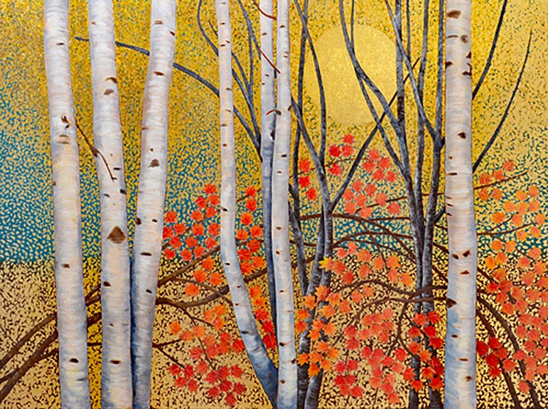 Shimmering Aspen Grove, oil and metal leaf on canvas, 36" x 48"