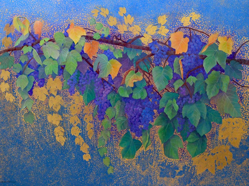 Shimmering Vines, oil and metal leaf on canvas, 36" x 48"