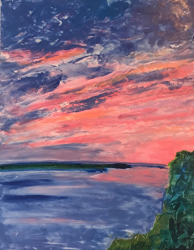 Cerice Sunset on the Mississippi, acrylic on canvas, 48" x36"