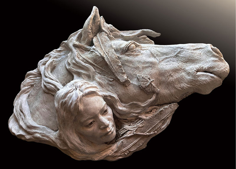 Her Ancestor's Dream, clay for bronze, 32"  x 23"  x 7.5"  by Bren Sibilsky