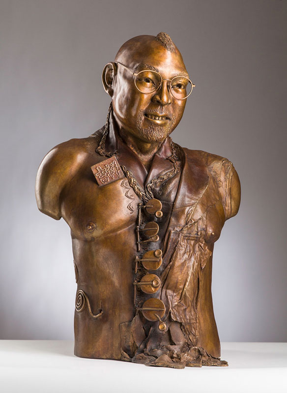 portrait sculpture of Fred Ho by Leah Poller