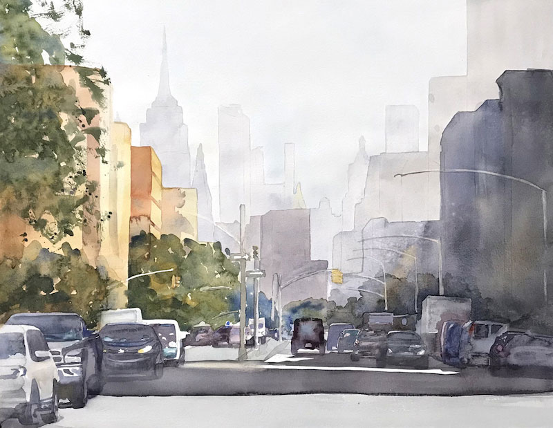 Bowery View, 16.5x21" watercolor by Maryann Burton