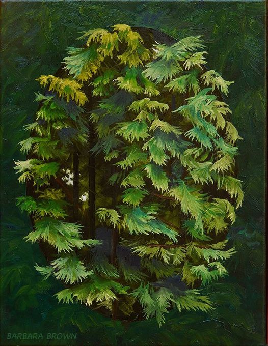 "Cedar Intimacy", oil on canvas, 18″ x 14″