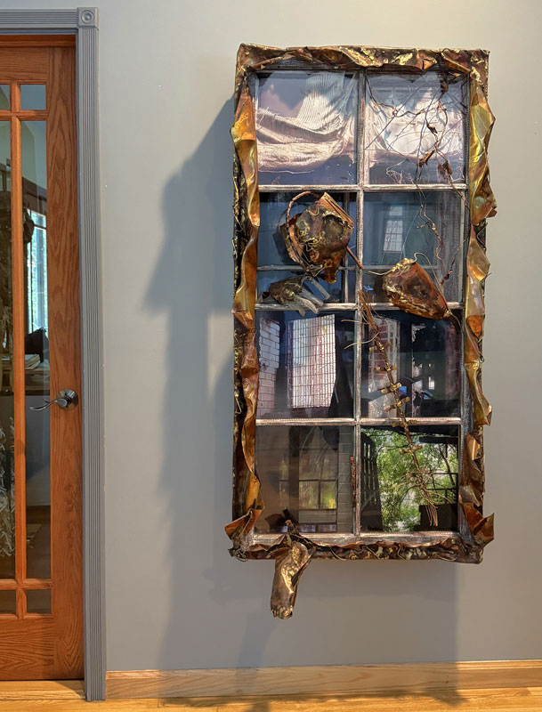 Kings Park Psychiatric Hospital - Mixed Media: Photography, painting,welded copper and bronze, wood ,wire mesh and glass. (5'H X 2'6"W X 1'4"D)