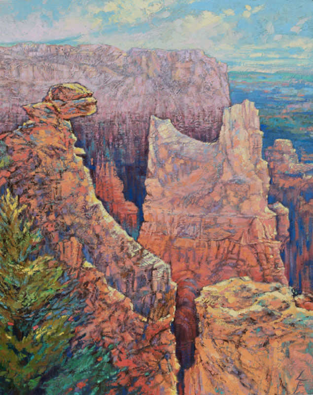 Hoodoos Rock Bryce Canyon, Oil & Cold Wax on Linen, 30x24 by Leanne Fink