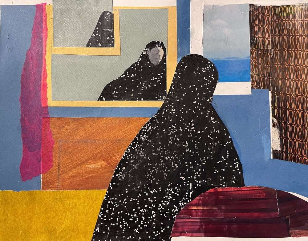 Fadia Haddad Jawdat, Reflection, found and painted paper, 9" x 11"