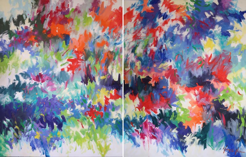 Add Mary Chaplin Garden of Life, tribute to Joan Mitchell, oil on canvas, diptych. Each is 44.90″ x 57.48″