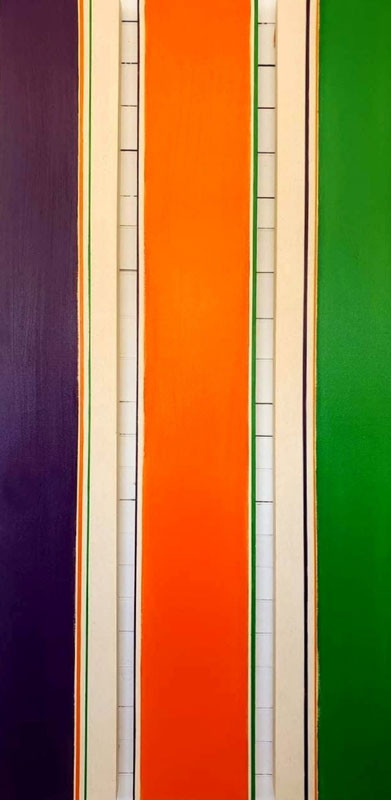 Karen Clarkson To The Nines, oil on canvas , 29x63 inches(triptych