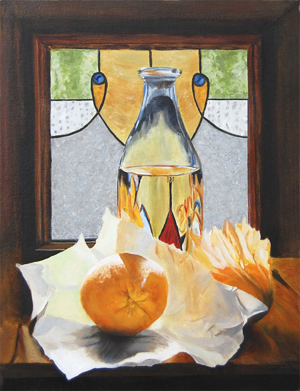 Marny Lawton, Oranges and Stained Glass, oil on canvas, 14 x 11