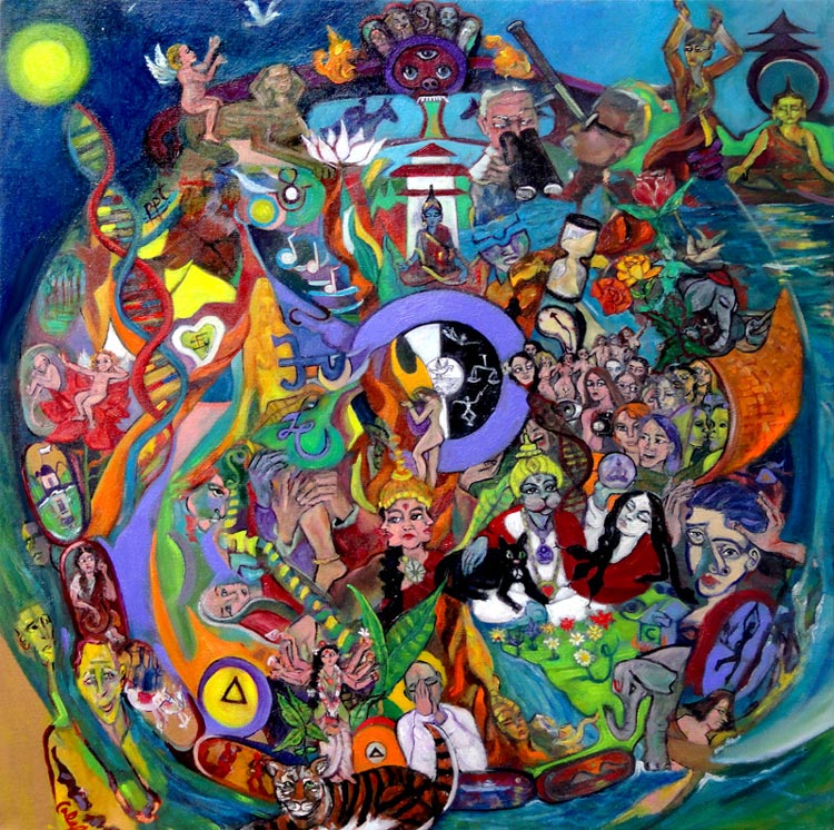 Nancy Calef, Push and Pull of Evolution, oil on canvas, 30" x 30"