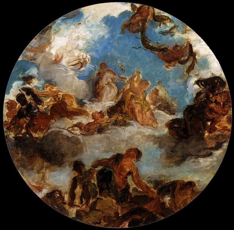 Eugene Delacroix, Sketch for Peace Descends to Earth", oil on canvas, 77.7 x 55.1 cm, created in 1852. Location: Petit Palais, Paris, France. Photo: Public Domain.