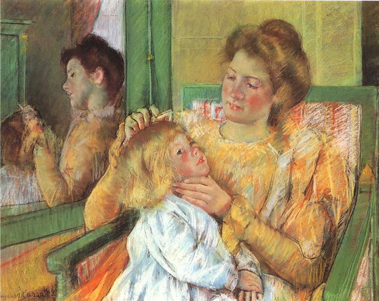 Mother Combing Her Child's Hair, pastel painting. Photo: Public Domain.