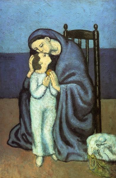 Pablo Picasso. Motherhood, oil on canvas, 1901. Style: Post-Impressionism. Blue Period. Photo: Public Domain via wikiart