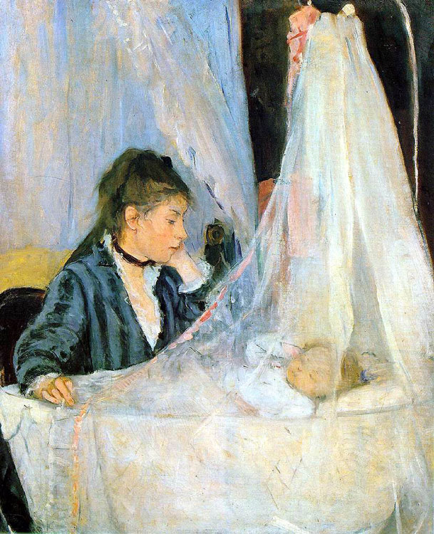 Berthe Morisot. The Cradle, In French: "Mme Pontillon et sa fille Blanche", oil on canvas, 46" x 56". Photo: Public Domain.