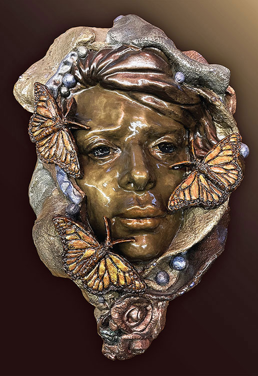 Bren Sibilsky, Butterfly Love, clay, resin and patina, 11″ x 7″ x 4″