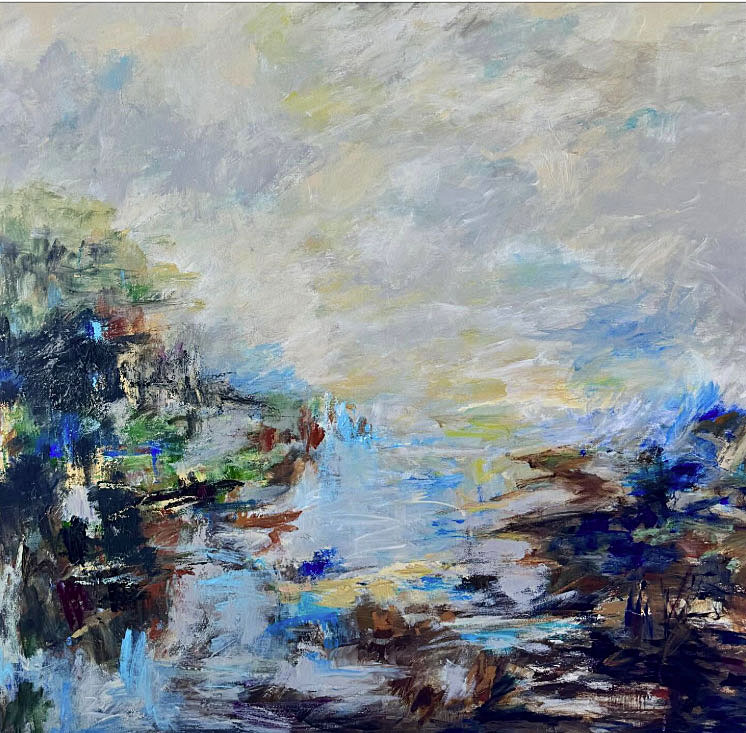 Karen H. Salup, On the Rocks in Maine, mixed media, 40″ x 40″  