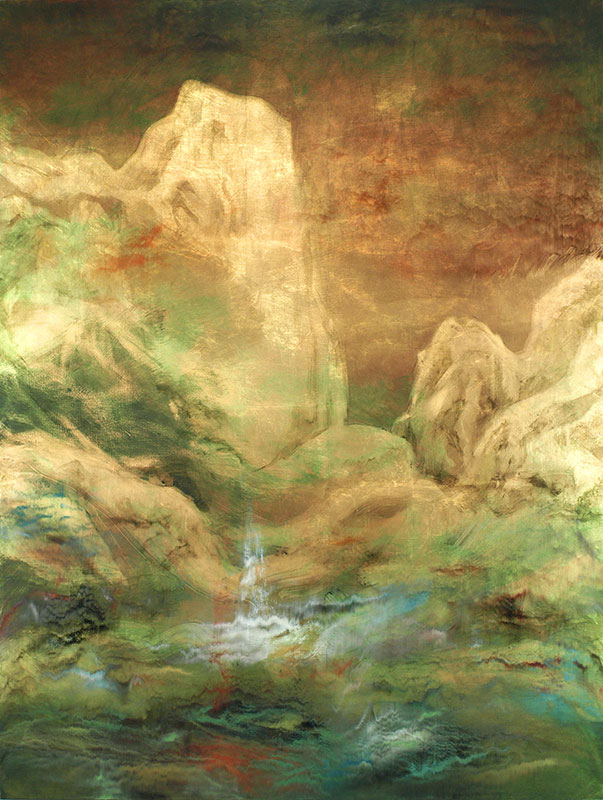 Emerald, acrylic and gold leaf on panel, 53″ x 40″ by Nancy Reyner