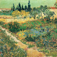 Vincent van Gogh, Garden with Flowers, oil on canvas, 36″ x 28″. Created in 1888; Arles, Bouches-du-Rhône, France. Photo: Public Domain.