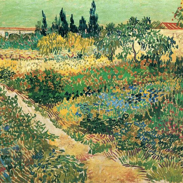 Vincent van Gogh, Garden with Flowers, oil on canvas, 36″ x 28″. Created in 1888; Arles, Bouches-du-Rhône, France. Photo: Public Domain.