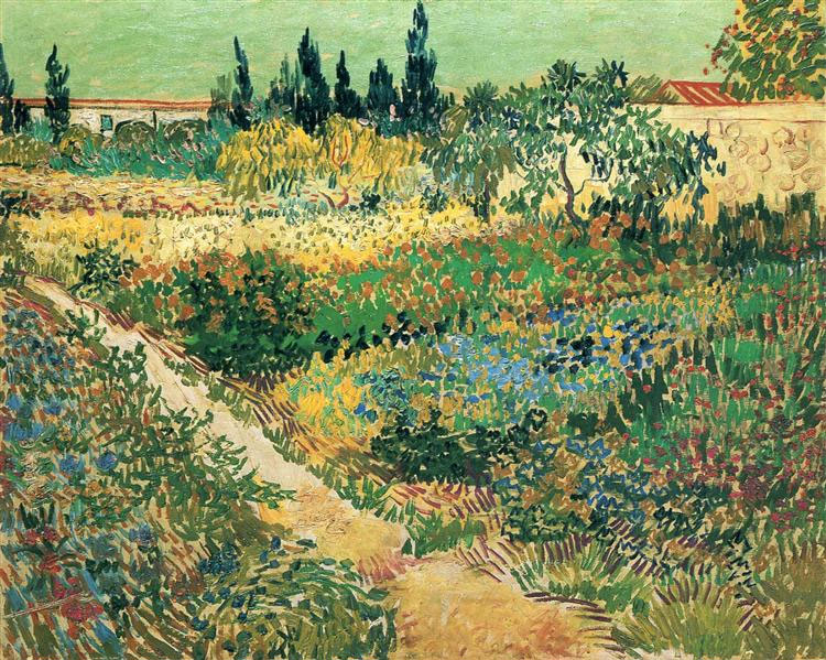 Vincent van Gogh, Garden with Flowers, oil on canvas, 36″ x 28″. Created in 1888; Arles, Bouches-du-Rhône, France. Photo: Public Domain.