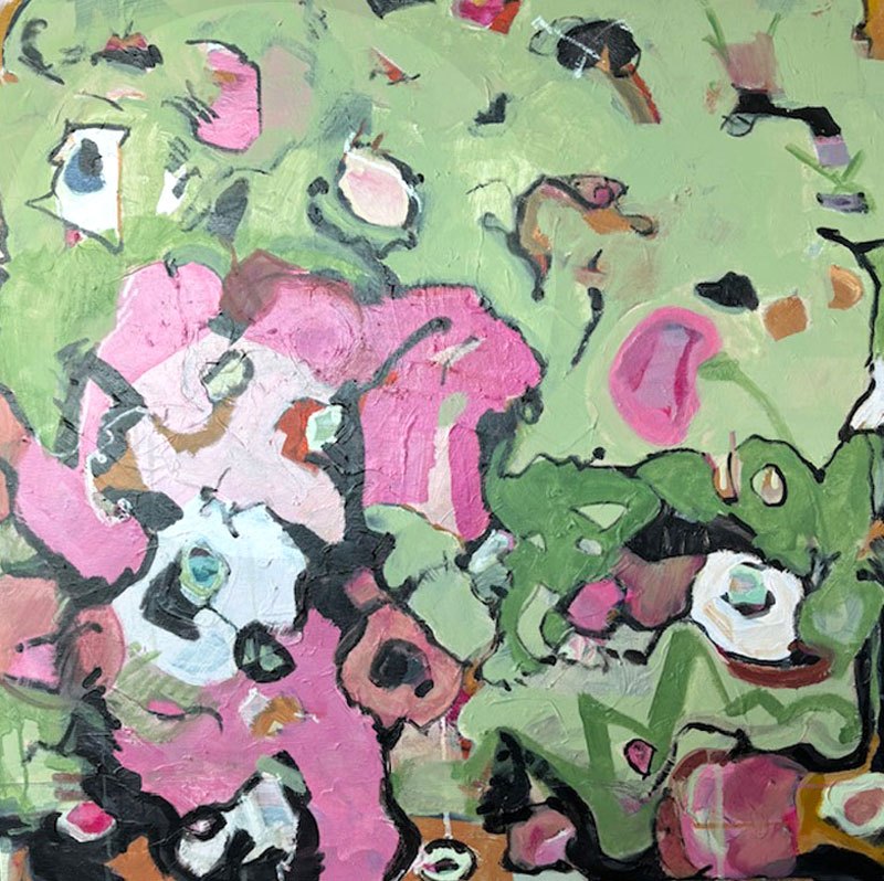 HEN THE SALAD FELL, acrylic on canvas, 30" x 30"