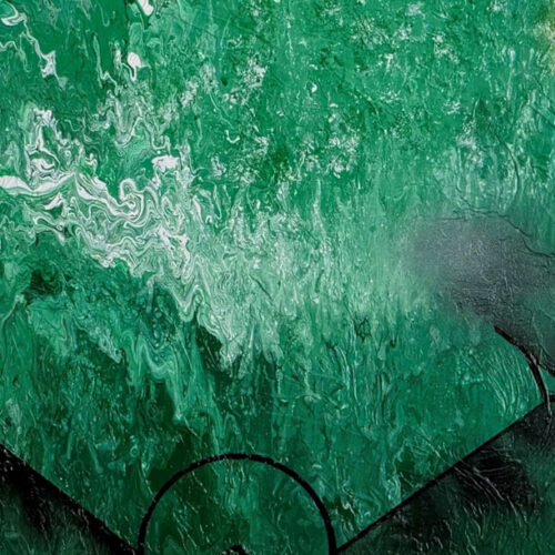 Banner: Geometric Alchemy, mixed media on canvas, 30" x 47" x 1.5"