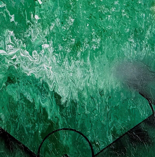 Banner: Geometric Alchemy, mixed media on canvas, 30" x 47" x 1.5"