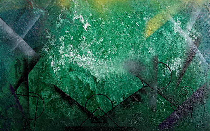 Geometric Alchemy, mixed media on canvas, 30" x 47" x 1.5"